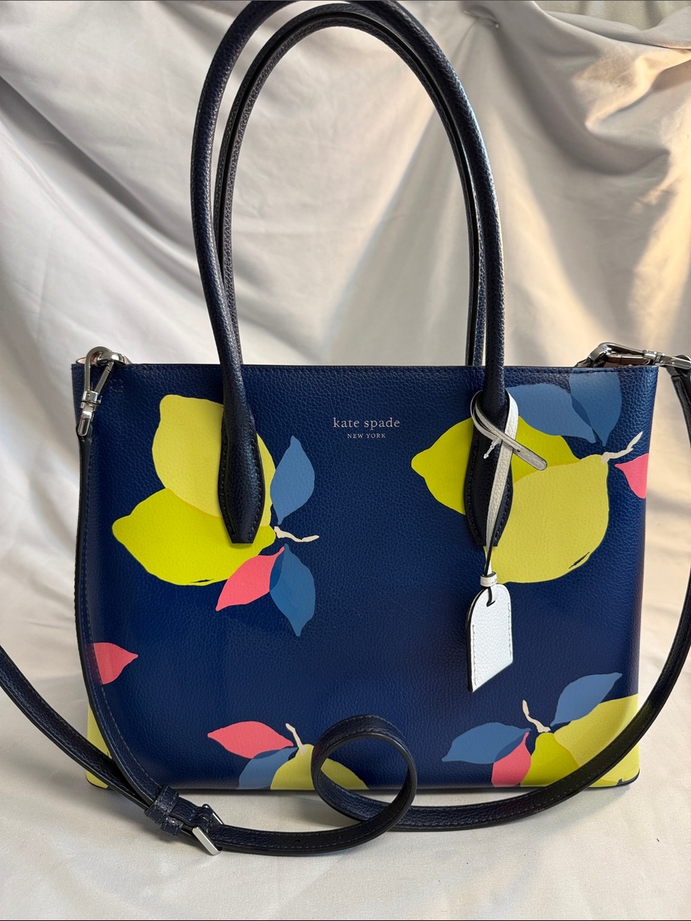 kate spade NWOT Navy Multi Lemon Print Leather purse